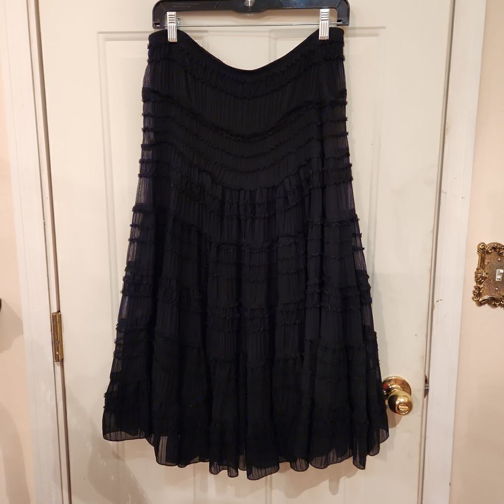 Studio M' Petite Tiered Sheer Black Frilly Midi Skirt